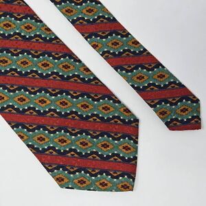 ECHO ITALY SILK TIE RED GREEN NATIVE AZTEC SOUTHWESTERN STRIPE 3.75" X 57"